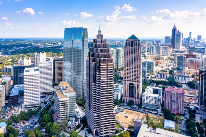 Aerial view downtown Atlanta skyline